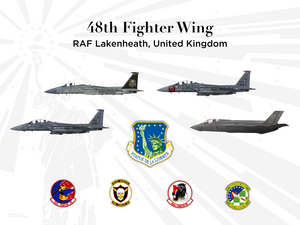 48FW Heritage print features all four Fighter Squadrons, the Wing's F-15C, F-15E, and F-35 aircraft.